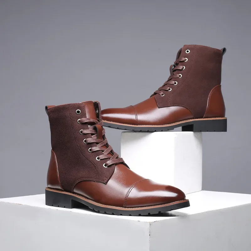 Men's Mid-Cut Martin Boots, Lace-Up PU Upper